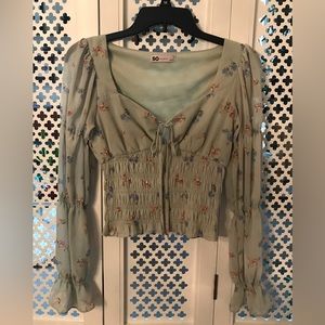 Mint green long-sleeved floral blouse from SO